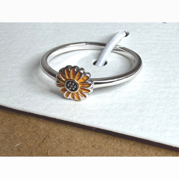 Pura Vida Jewelry - Pura Vida Enamel Sunflower Ring NEW Silver Tone Rhodium Plated Size 7